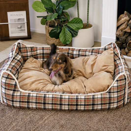 Classical Retro Plaid Removable Bolster Calming Dog Bed - Nostalgic Retreat