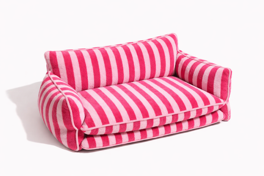 Trendy Striped Faux Lambswool Double Layer Dog & Cat Sofa Bed